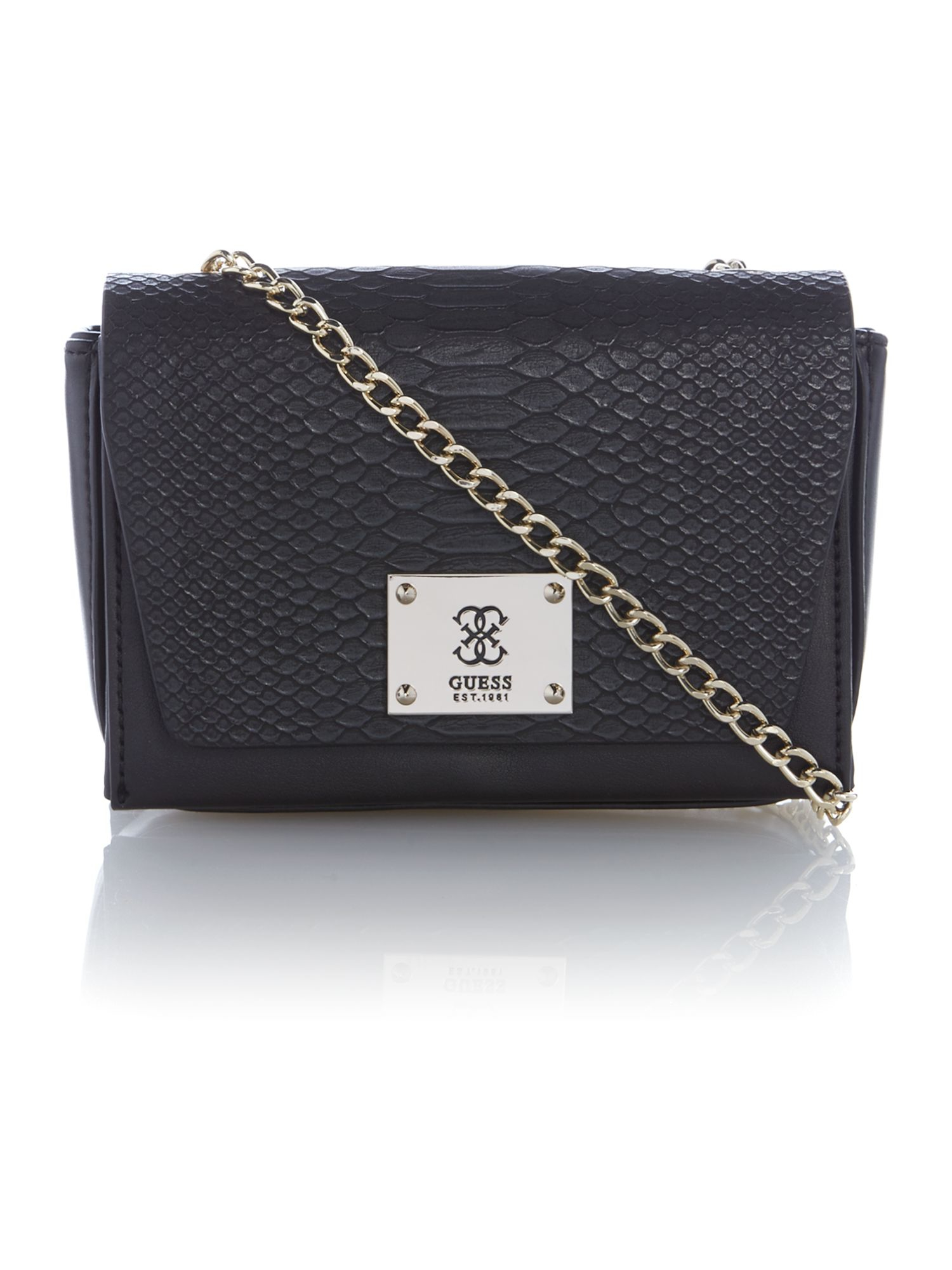 Guess Black Flapover Chain Crossbody Bag in Black | Lyst