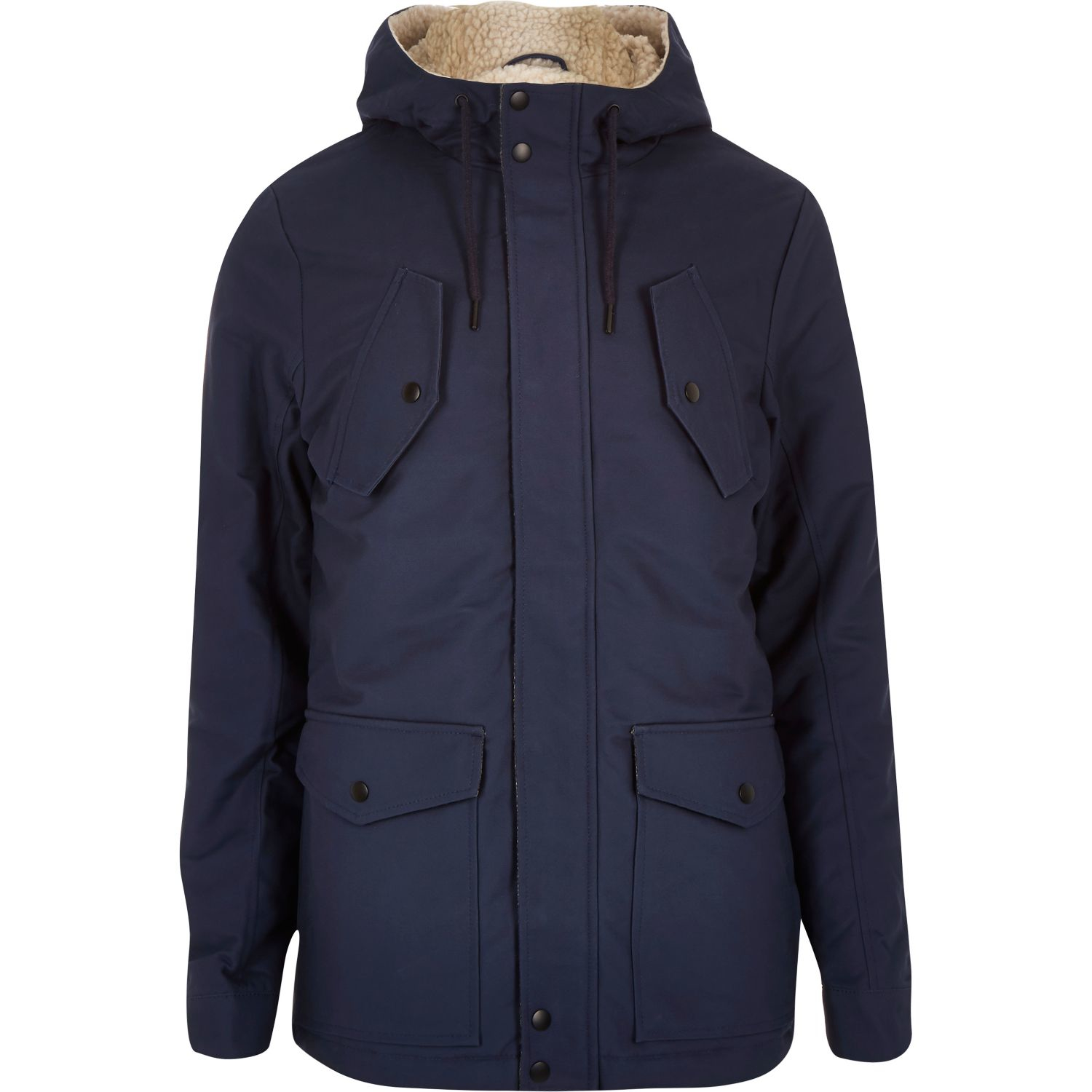 Lyst - River island Navy Borg Lined Winter Coat in Blue for Men