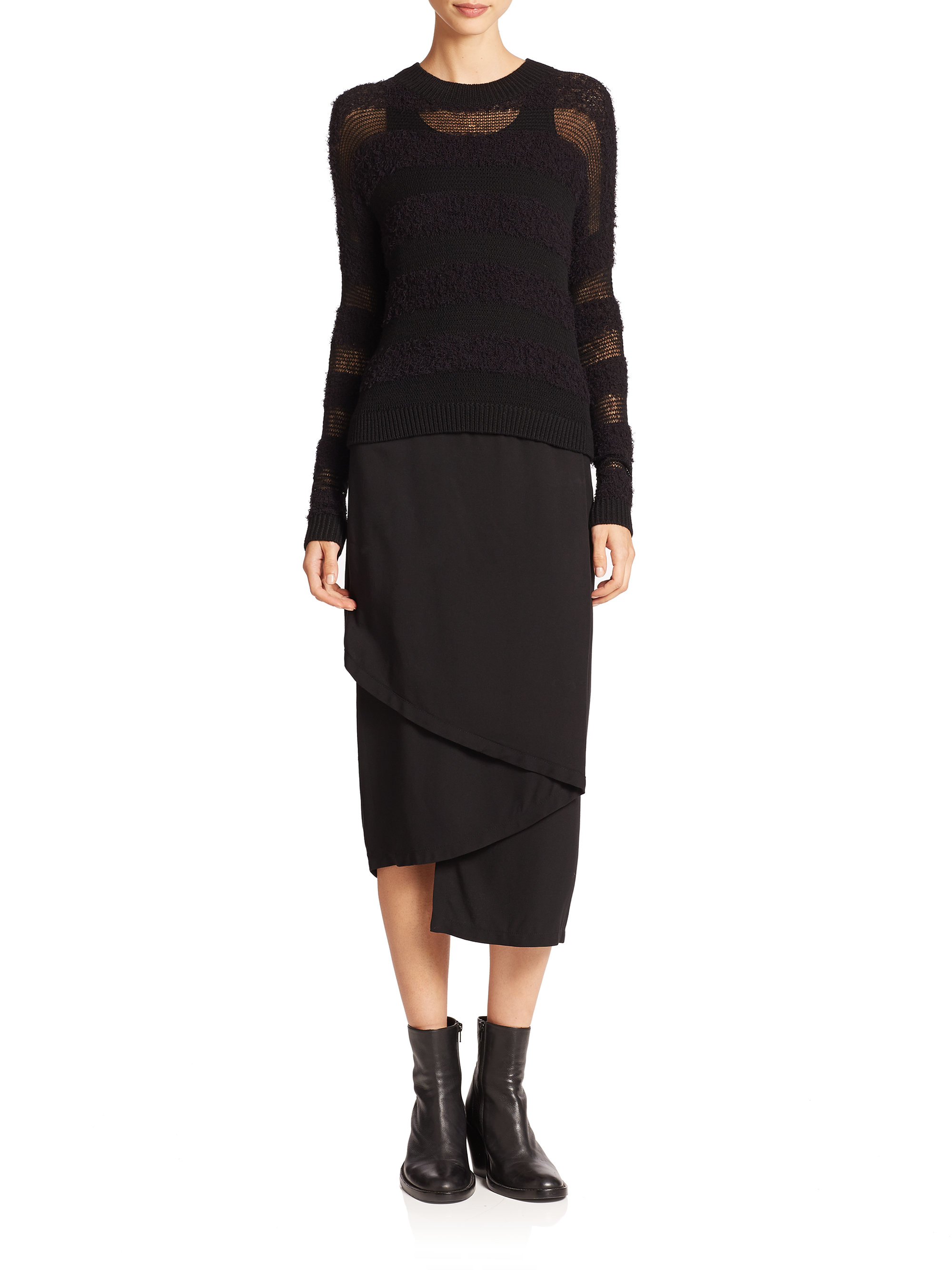 Lyst Dkny Midi Wrap Skirt in Black