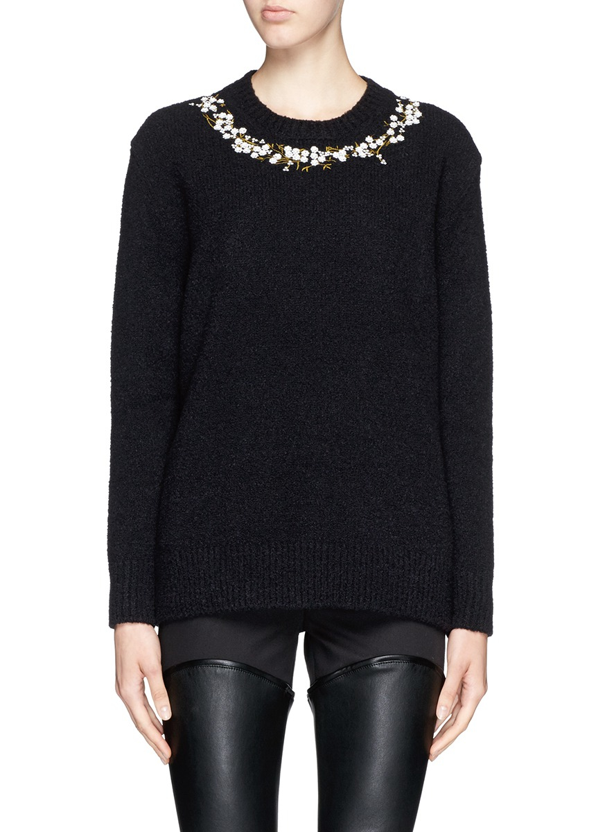 Lyst - Givenchy Floral Embroidery Wool-cashmere Bouclé Sweater in Black