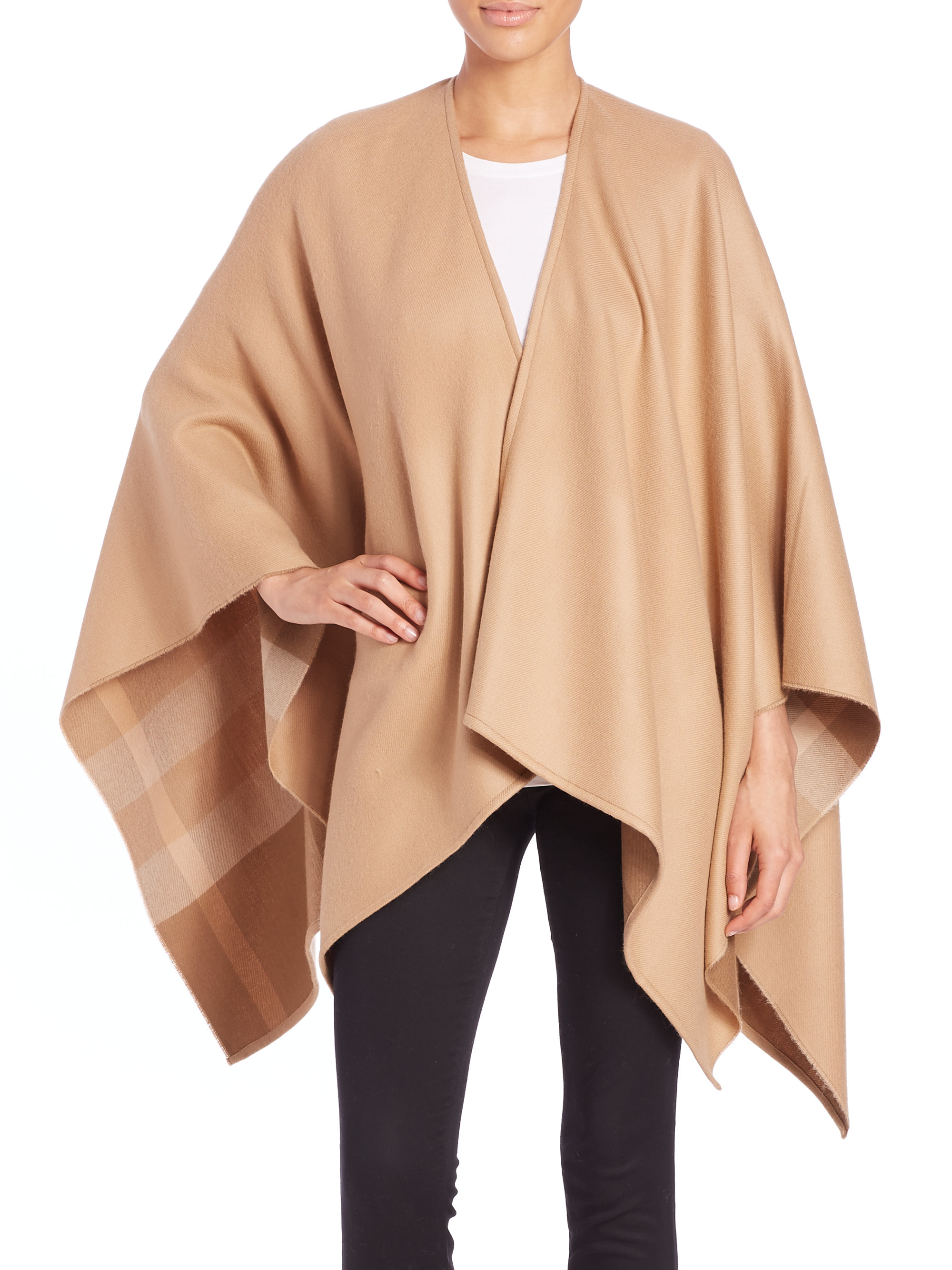Lyst - Burberry Charlotte Check-lined Wool Cape in Natural
