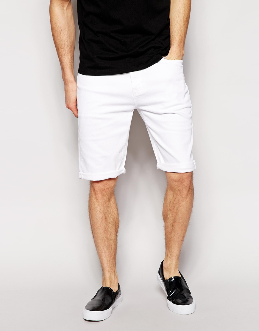 Asos Denim Shorts In Slim Fit Longer Length in White for Men | Lyst