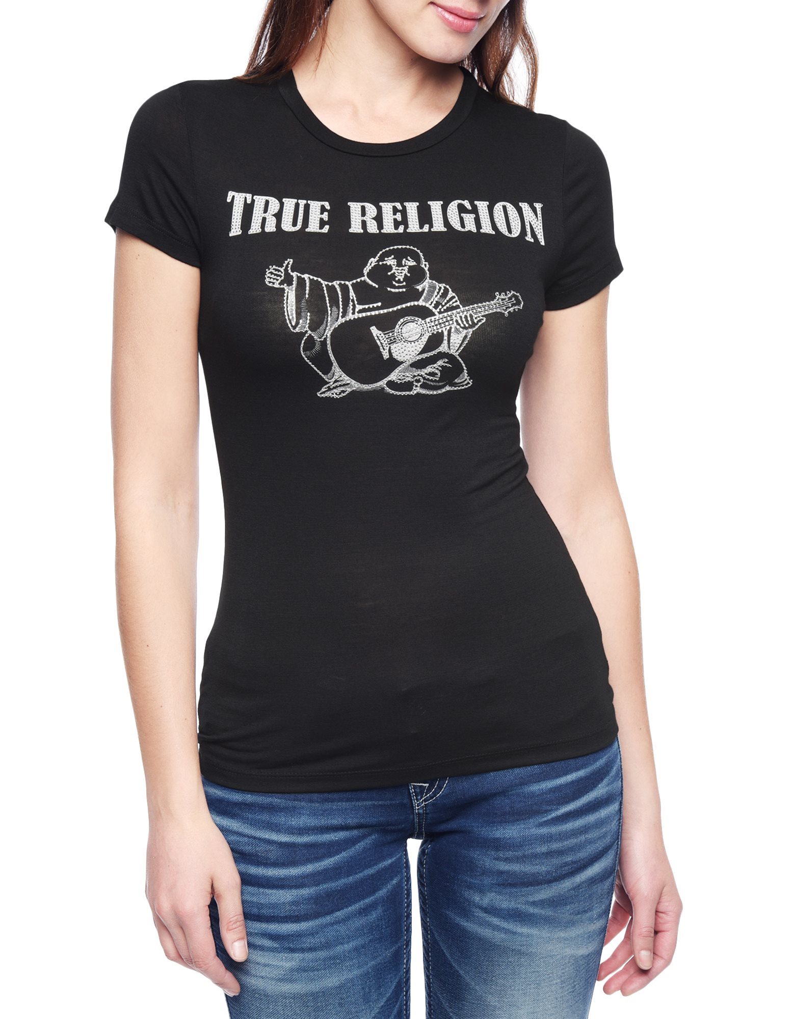 True religion Hand Picked Logo Crystal Womens T-Shirt in Black | Lyst
