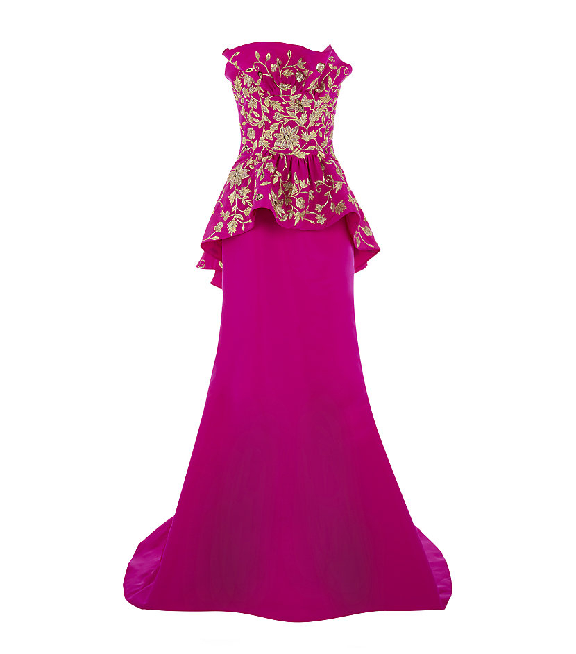 Oscar de la renta Embroidered Fishtail Silk Faille Gown in Pink | Lyst