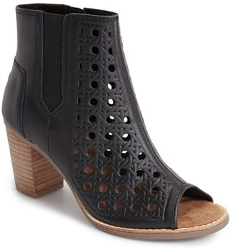 Toms 'Majorca' Basket Weave Leather Peep Toe Bootie in Black | Lyst