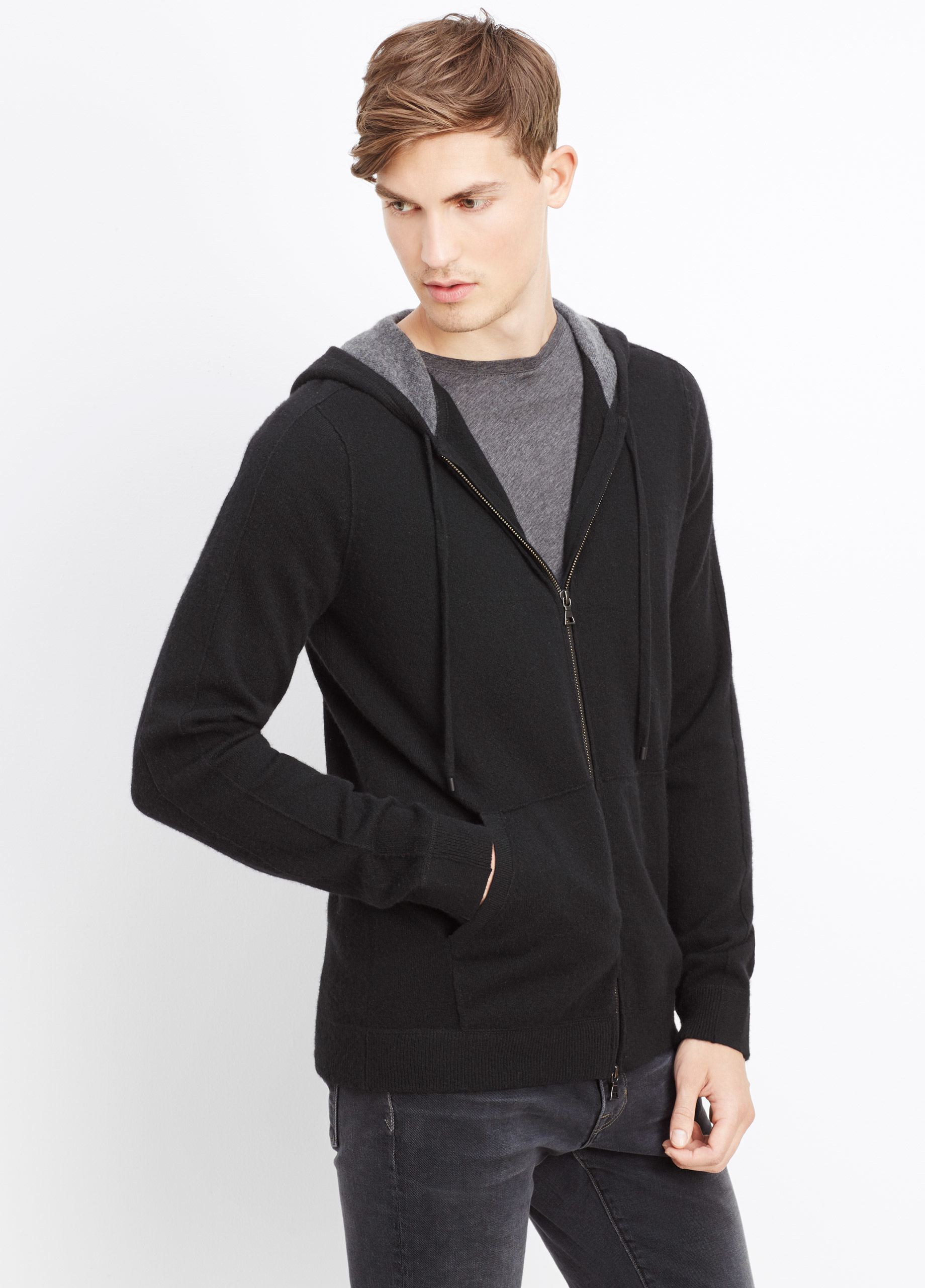 black cashmere zip up hoodie