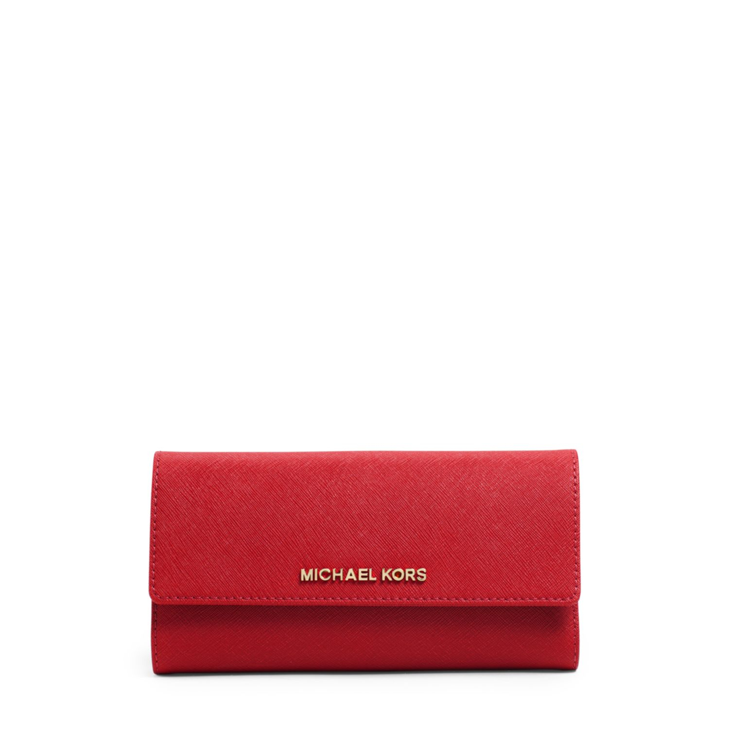 Michael kors Jet Set Travel Saffiano Leather Checkbook Wallet in Red ...