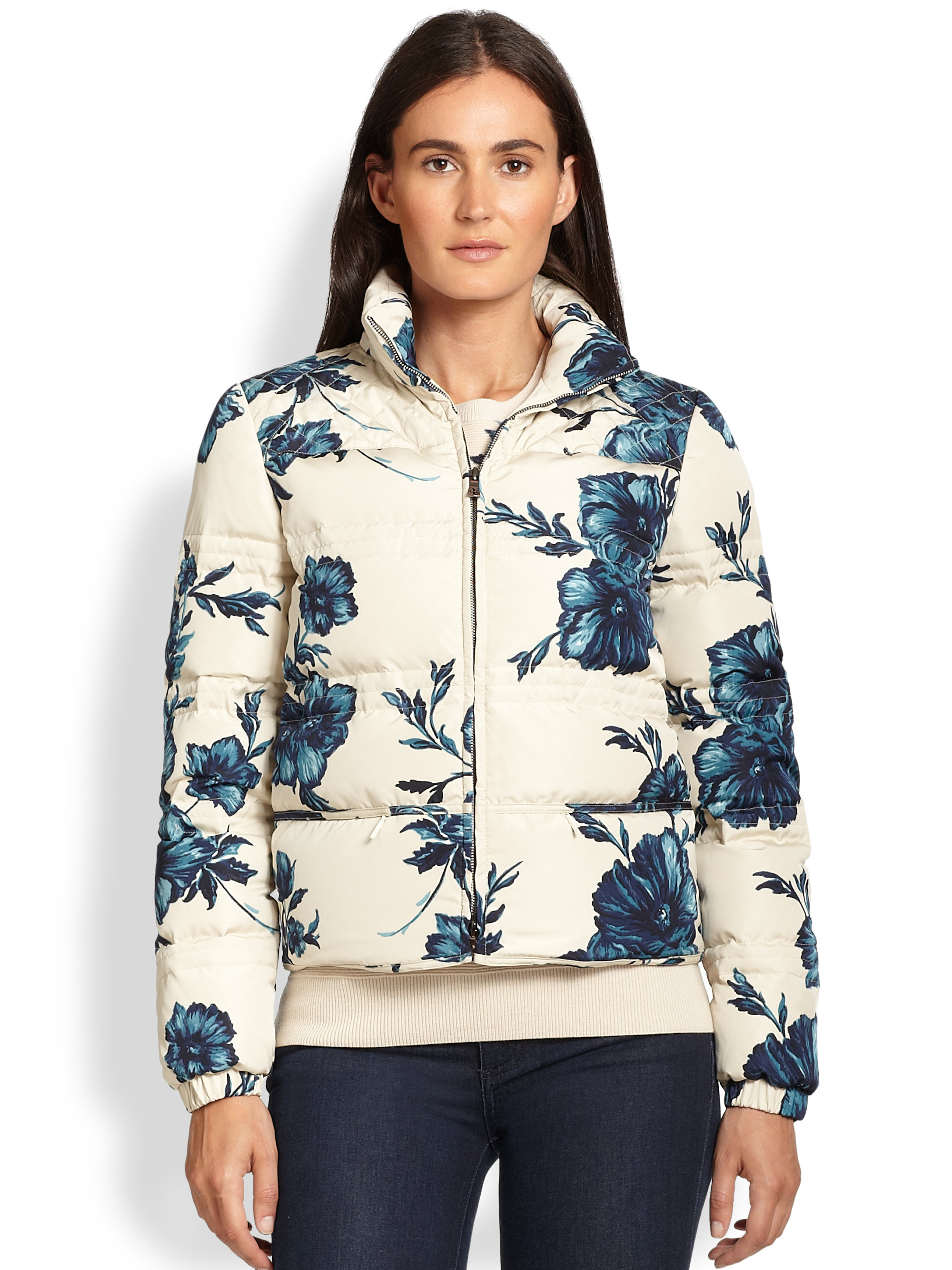 Lyst - Tory Burch Ronda Floral Puffer Jacket in Natural