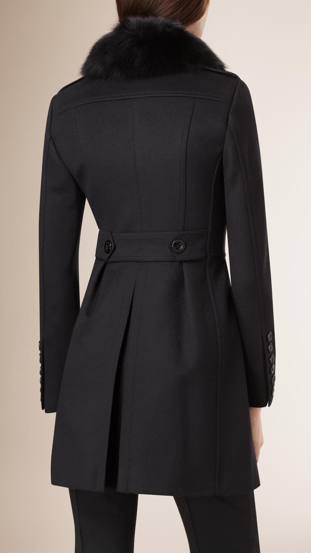 Burberry Virgin Wool Cashmere Coat With Fox Fur Collar in Black | Lyst