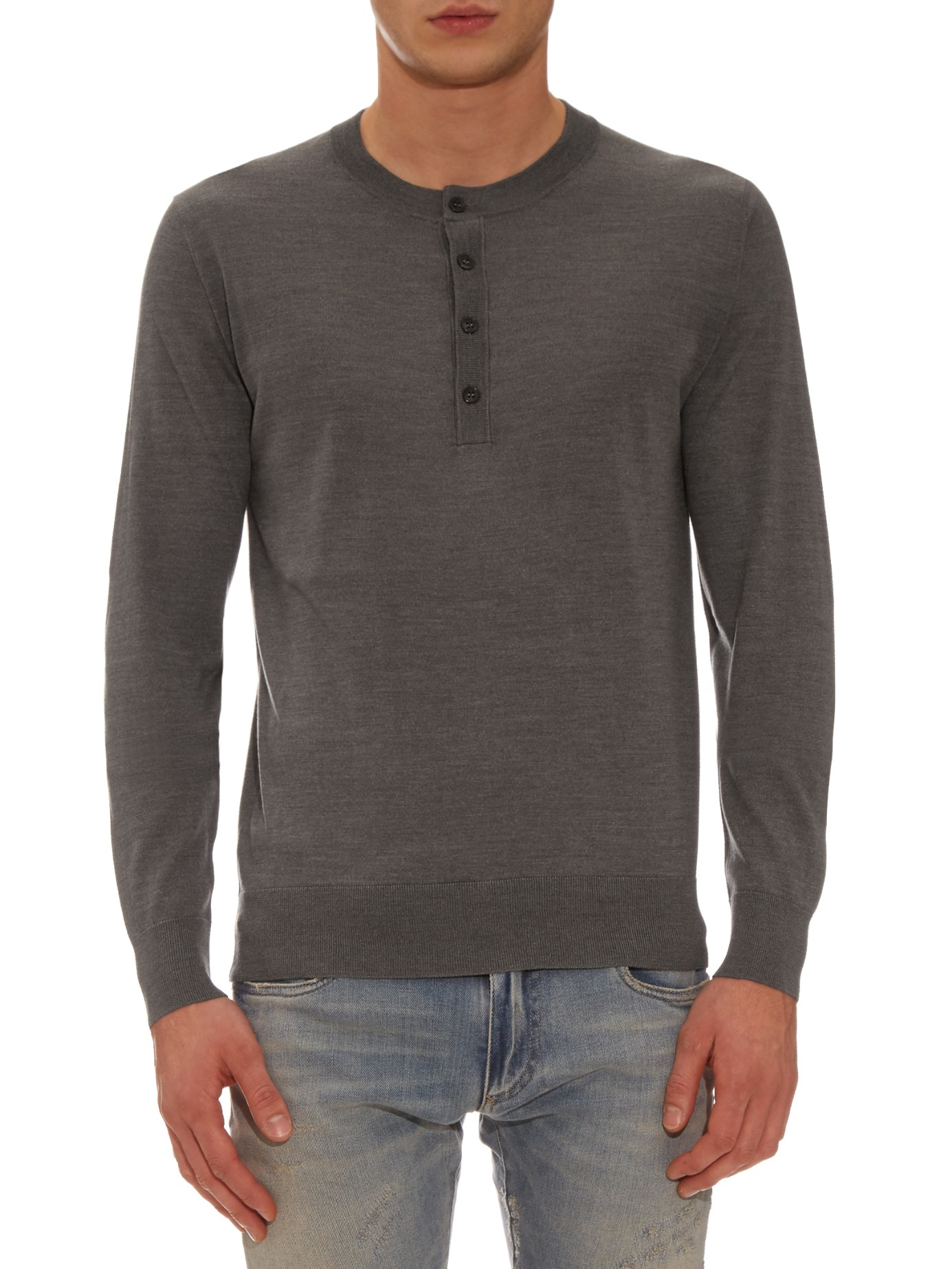 Lyst - Dolce & Gabbana Long-sleeved Silk-knit Henley Top in Gray for Men