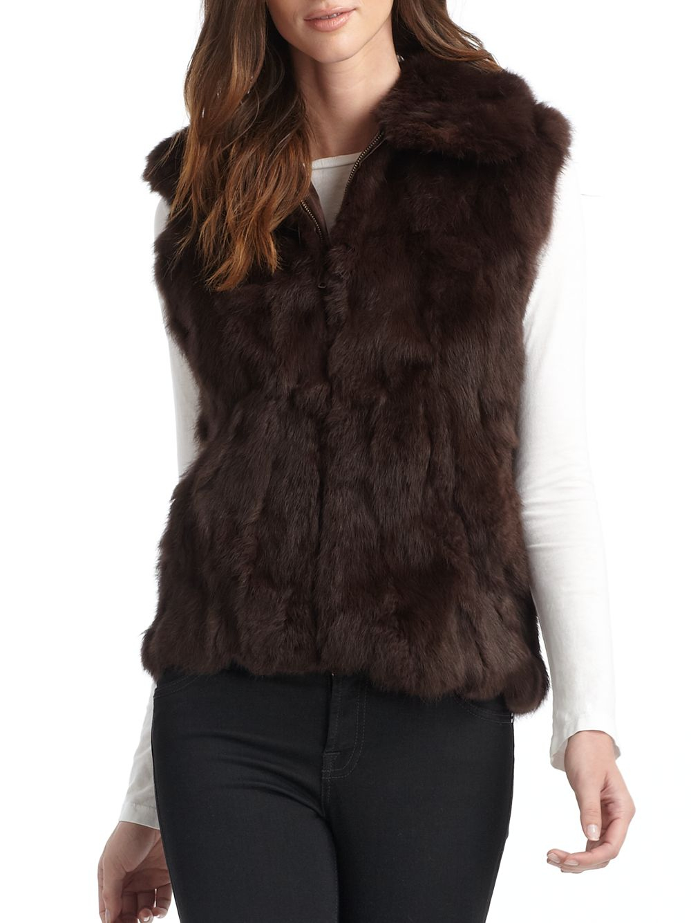 Saks fifth avenue Rabbit Fur Vest in Gray | Lyst