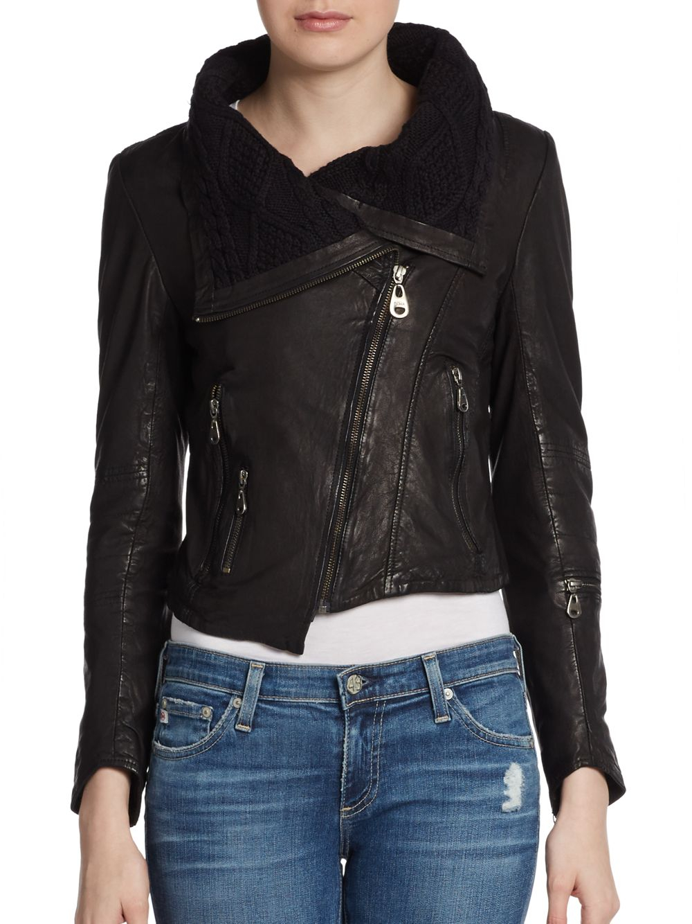 Lyst Doma Leather Asymmetrical Cropped Jacket In Black