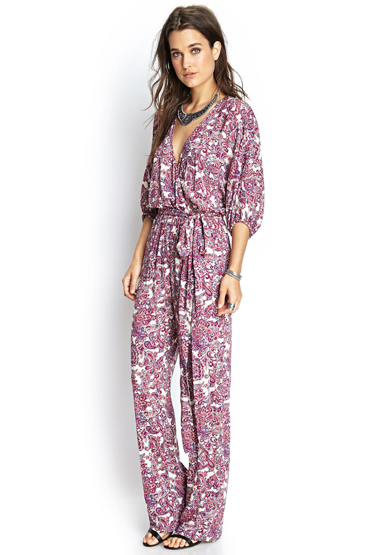 Lyst Forever 21 Paisley Surplice Jumpsuit in Purple
