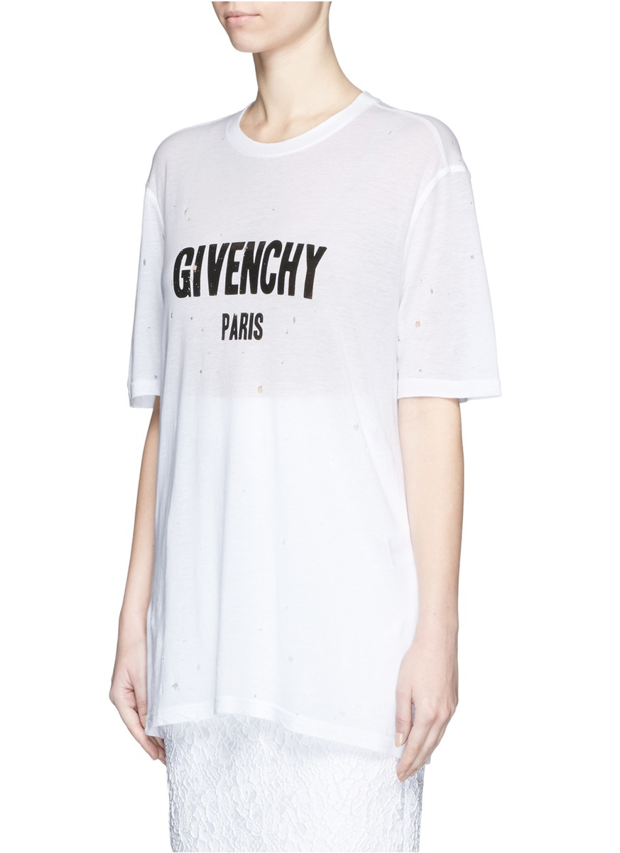 Lyst - Givenchy Slogan Distressed Jersey T-shirt in White