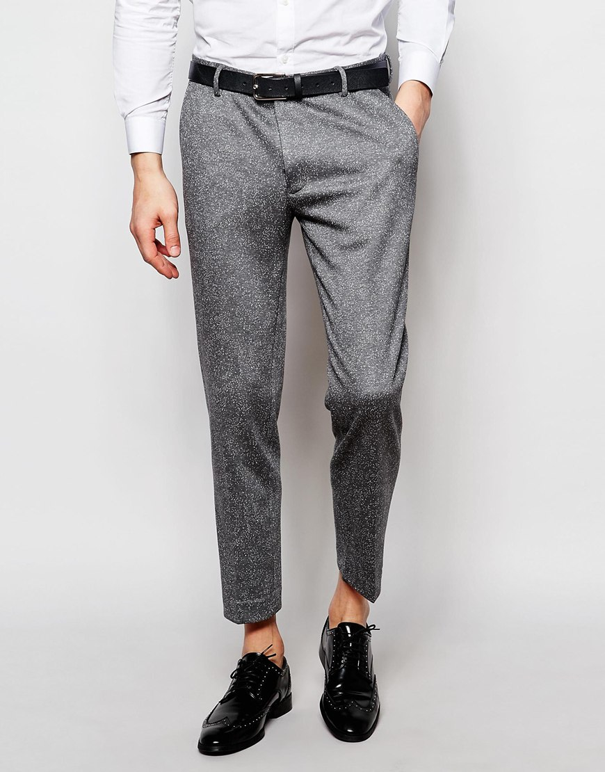 Lyst - Asos Skinny Cropped Suit Trousers In Grey Fleck in Gray for Men