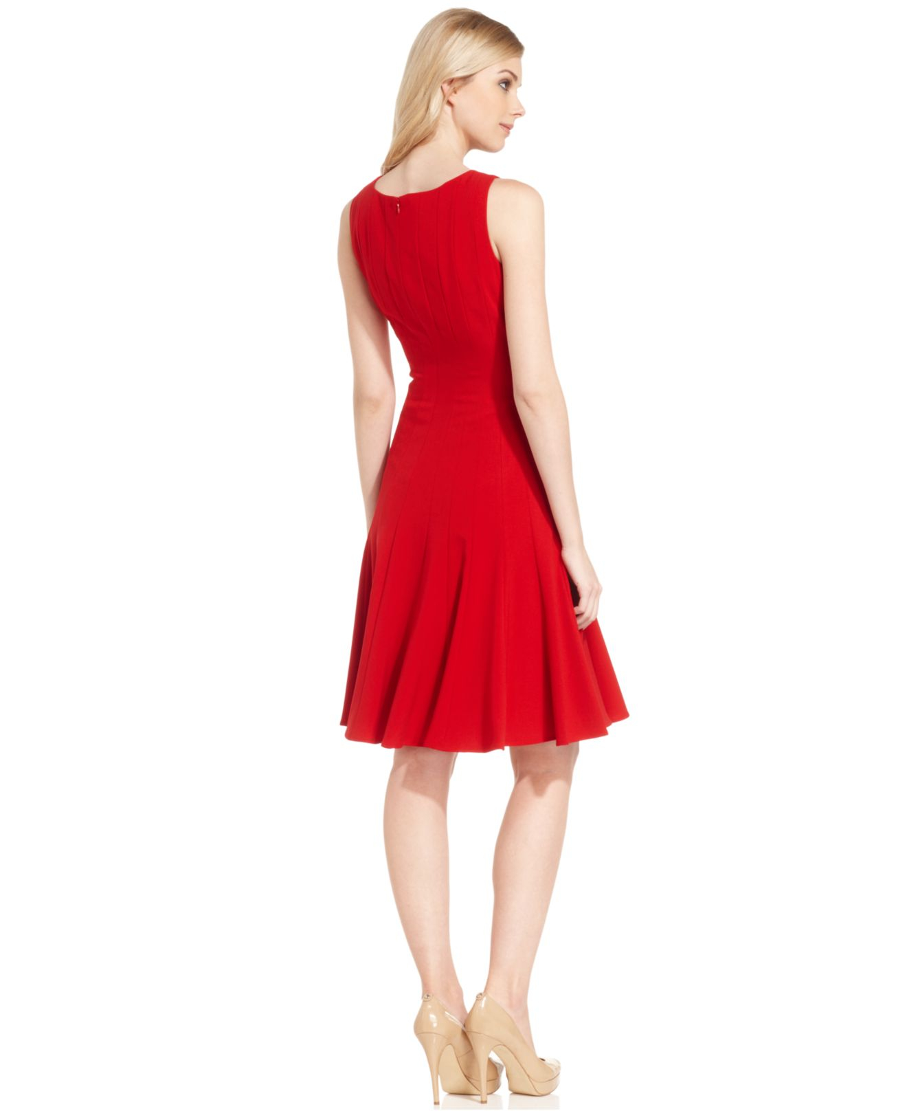 Lyst - Calvin klein Sleeveless Pleated A-line Dress in Red