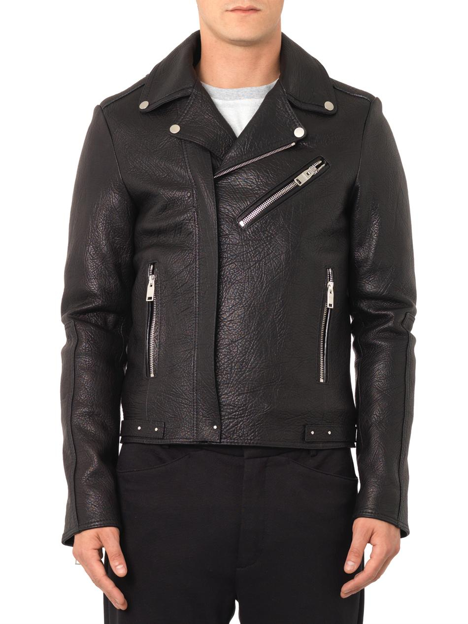 Balenciaga Grained Leather Biker Jacket In Black For Men Lyst Gallery