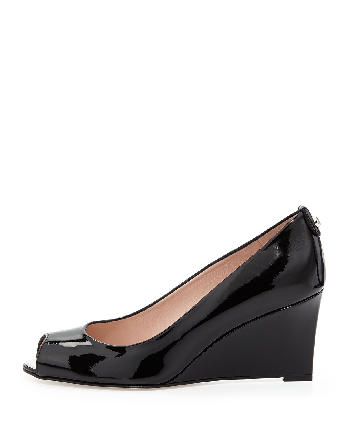 Lyst - Stuart Weitzman Loire Patent Peep-toe Wedge Pump in Black