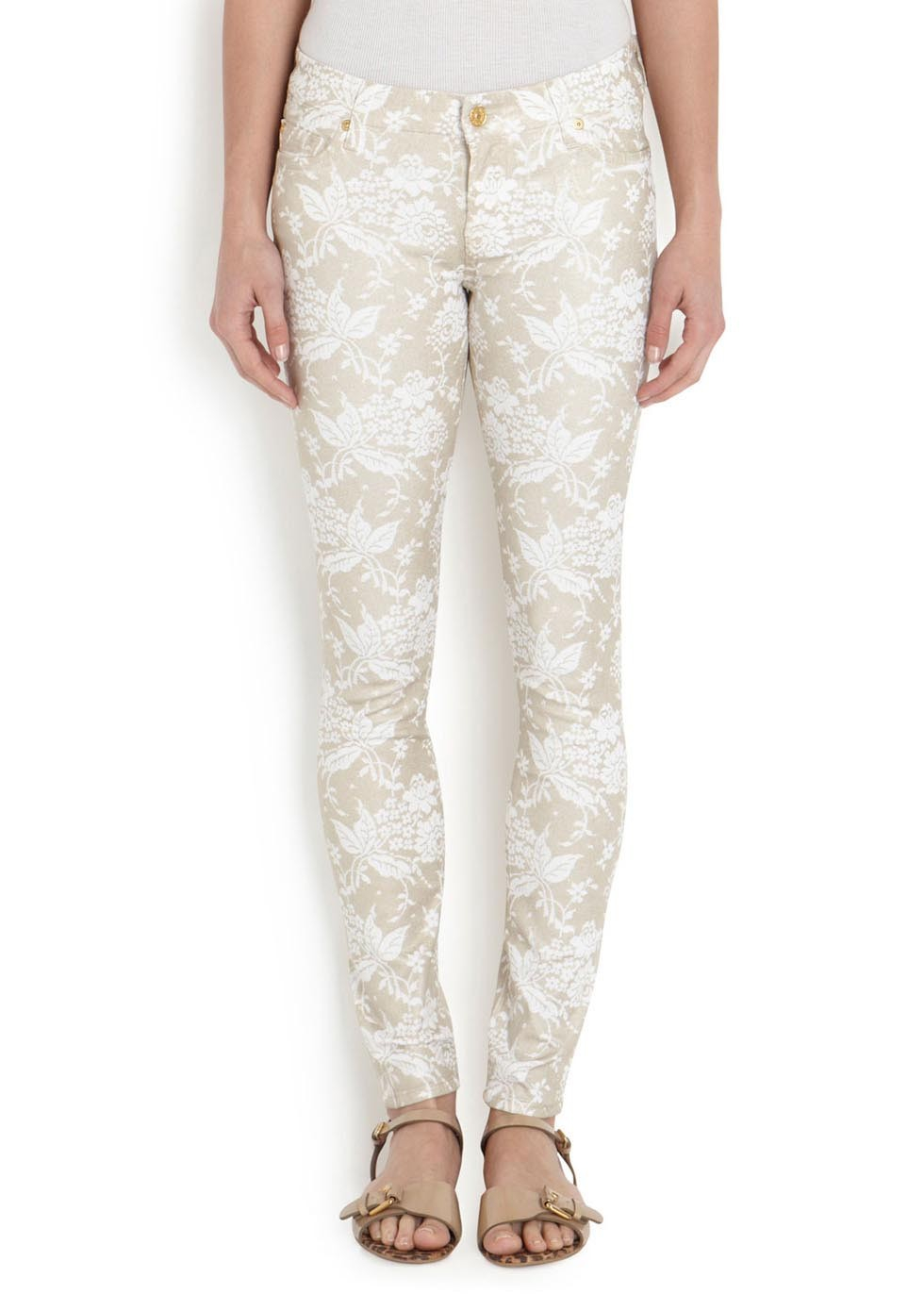 7 For All Mankind The Skinny Metallic Floral Print Jeans in Floral | Lyst