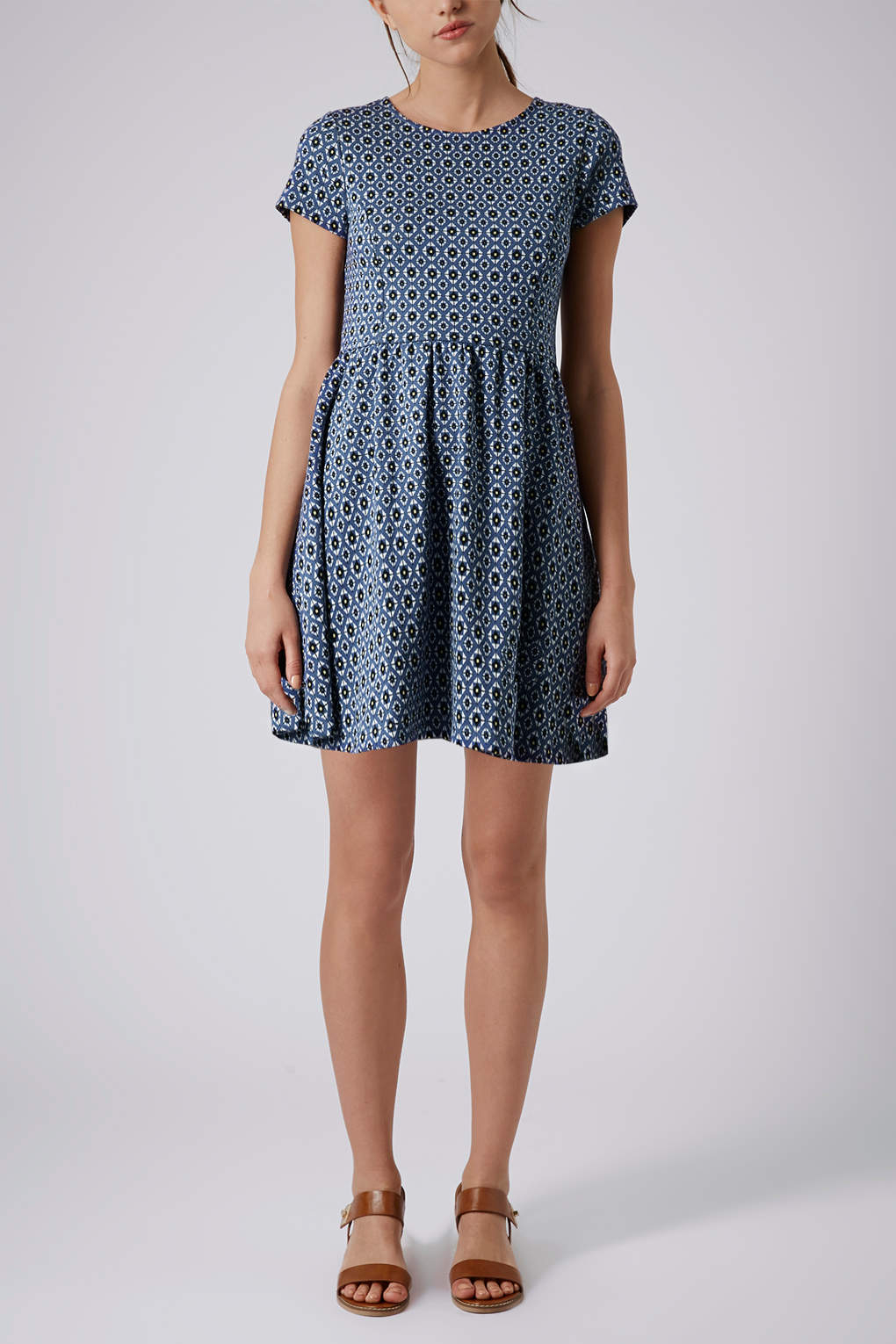 Lyst - Topshop Petite Tile Print Tunic Dress in Blue