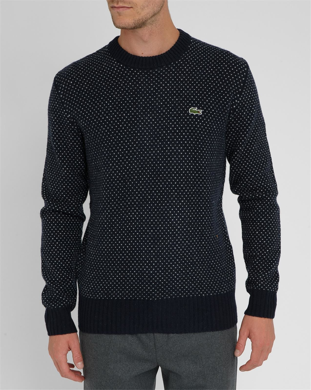 Lacoste l!ive White Flecked Navy Round-neck Sweater in Blue for Men ...