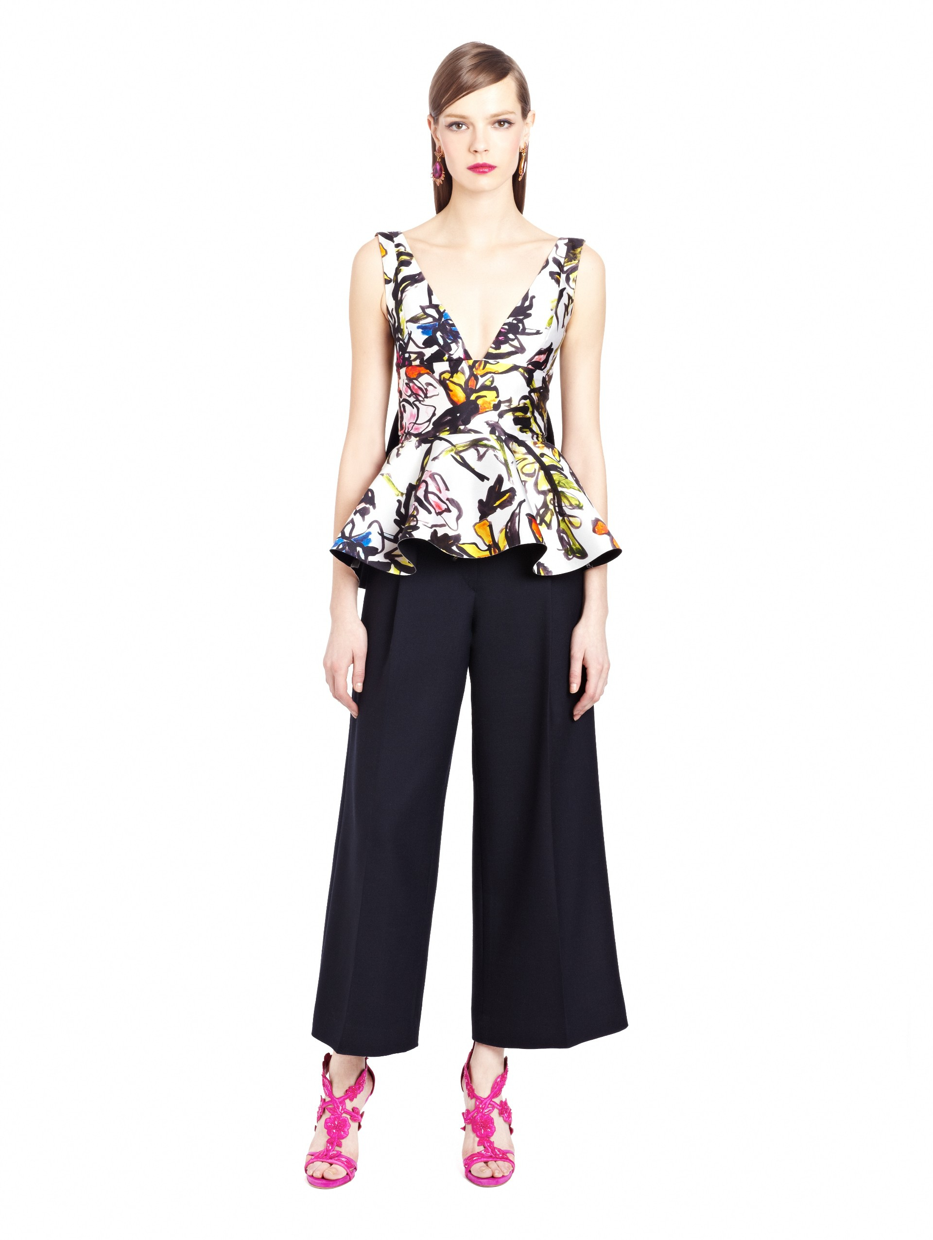 lyst oscar de la renta watercolor sunflower mikado peplum blouse lyst oscar de la renta watercolor sunflower mikado peplum blouse
