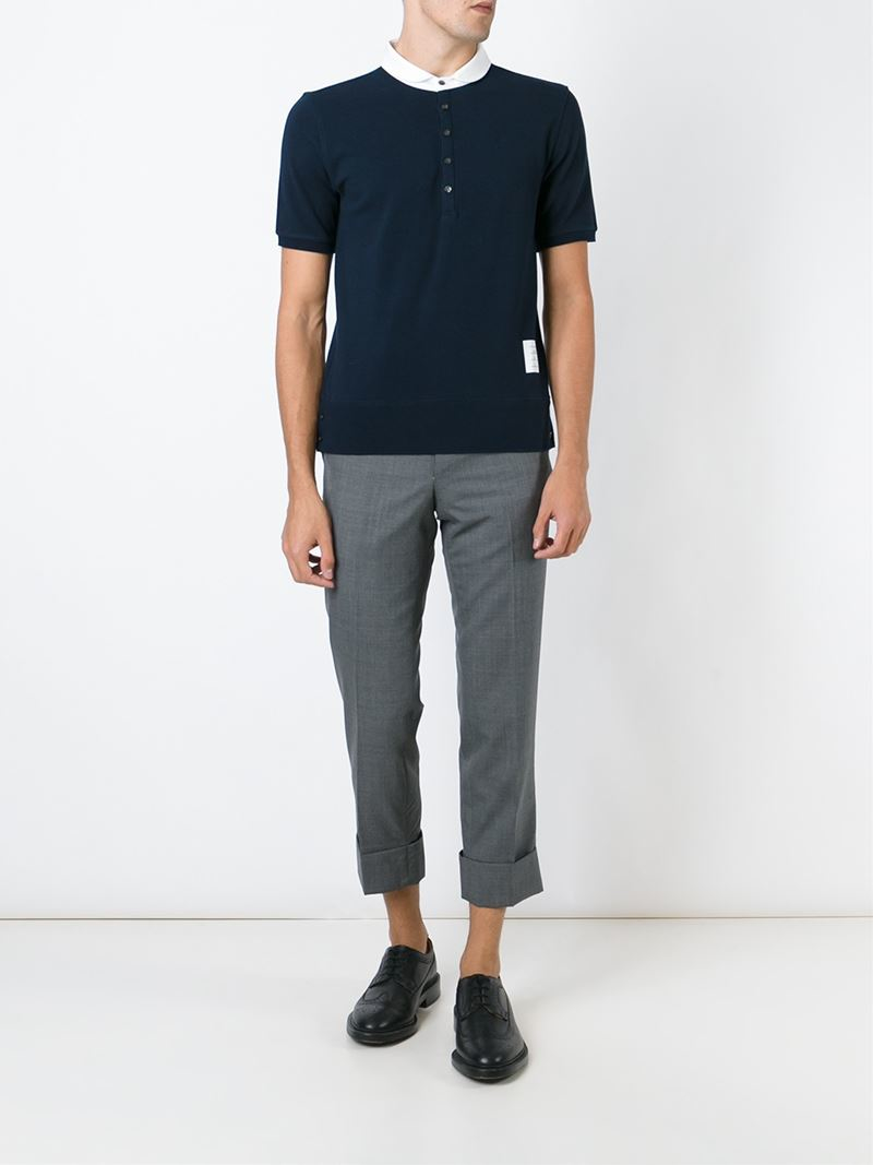 Thom browne Contrasted Collar Polo Shirt in Blue for Men | Lyst