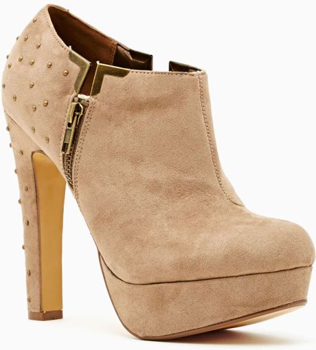 Nasty Gal Studded Platform Bootie in Brown (taupe) | Lyst