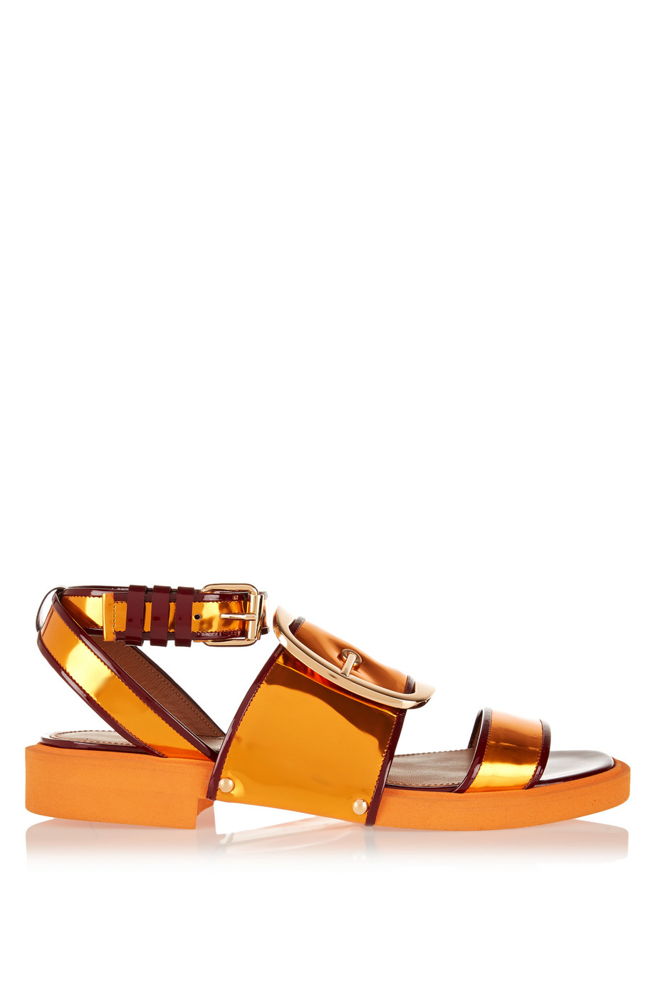 Givenchy Oversized Buckle Sandals In Metallic Leather in Orange | Lyst