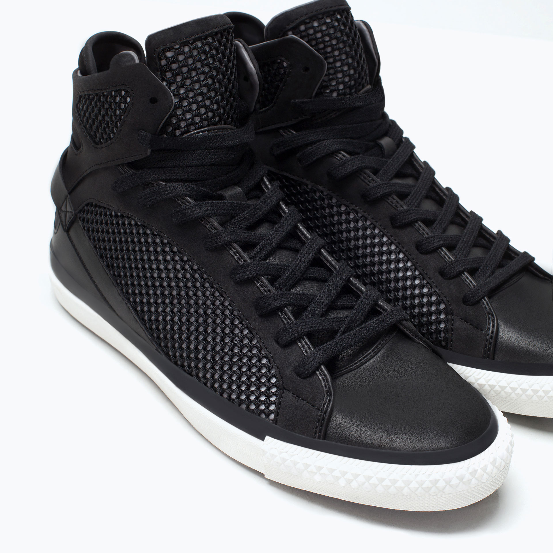 Zara Mesh Lace-Up Shoes in Black for Men | Lyst