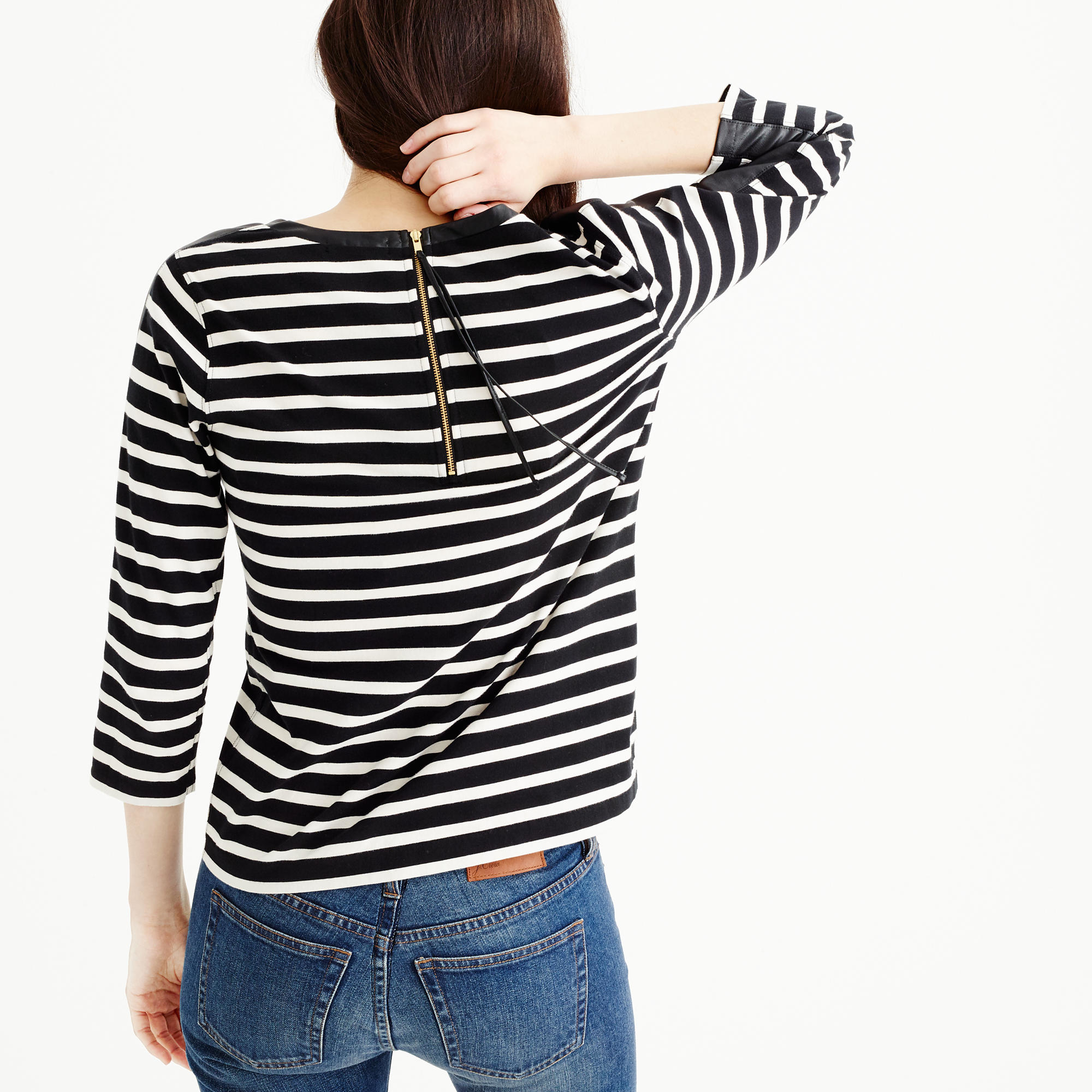 J Crew Striped T shirt  With Back  Zipper  in Black Lyst