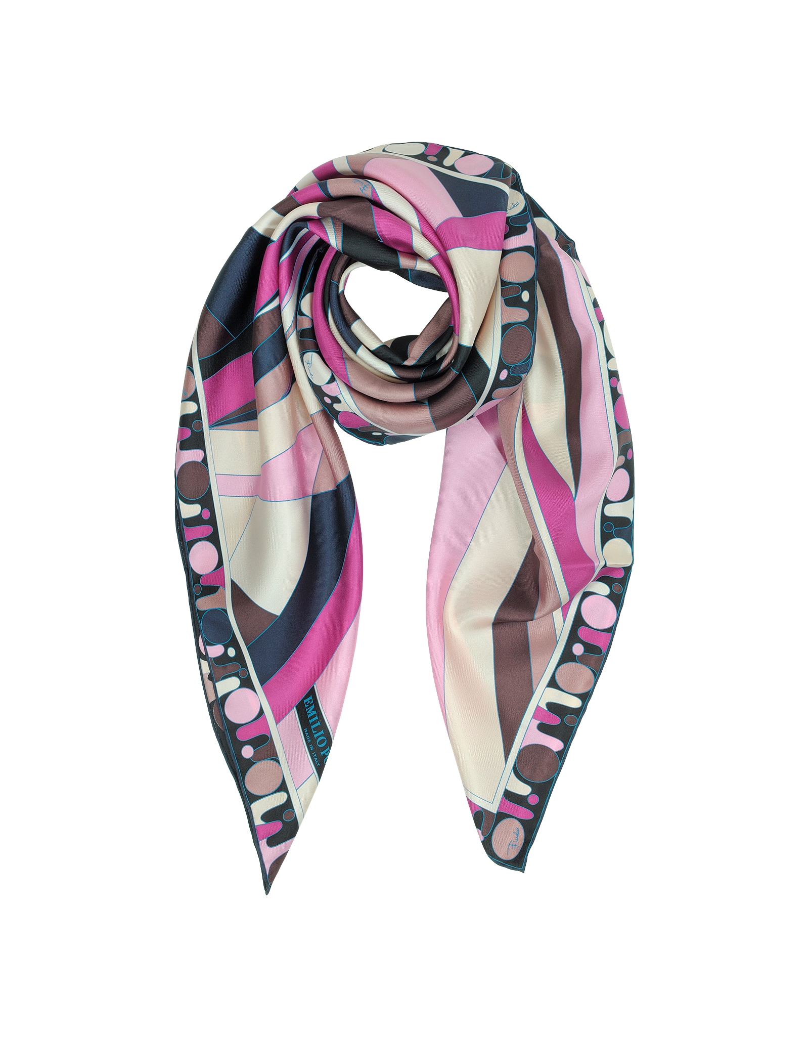 Emilio pucci Geometric Print Twil Silk Square Scarf in Pink | Lyst