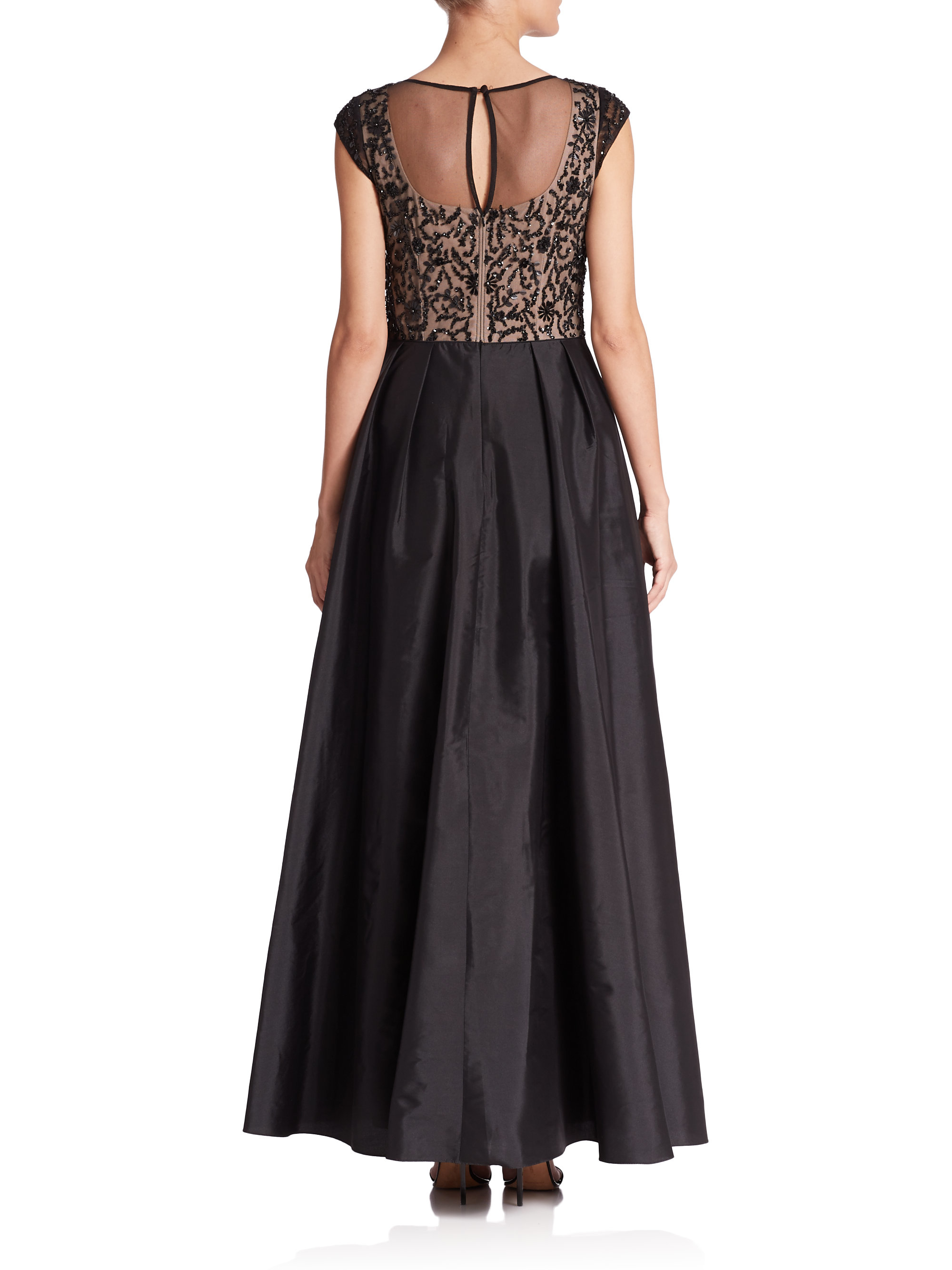Lyst - Aidan Mattox Embellished Mesh & Taffeta Ball Gown in Black
