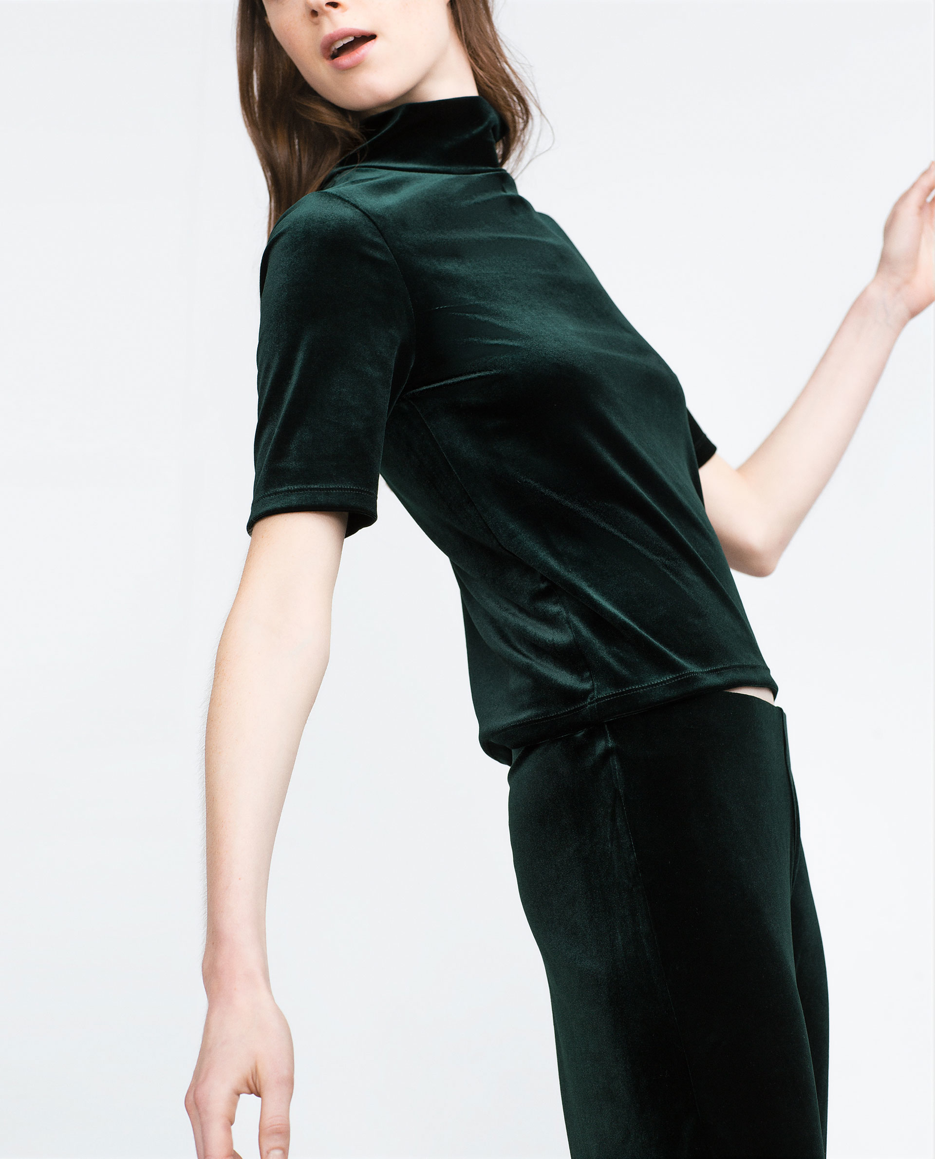 Zara Velvet Top in Green | Lyst