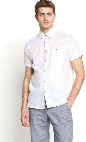 Ted Baker Short Sleeved Linen Shirt in White for Men | Lyst