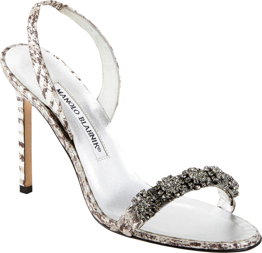 Manolo Blahnik Mirandola Jeweled Slingback Sandals in Silver | Lyst