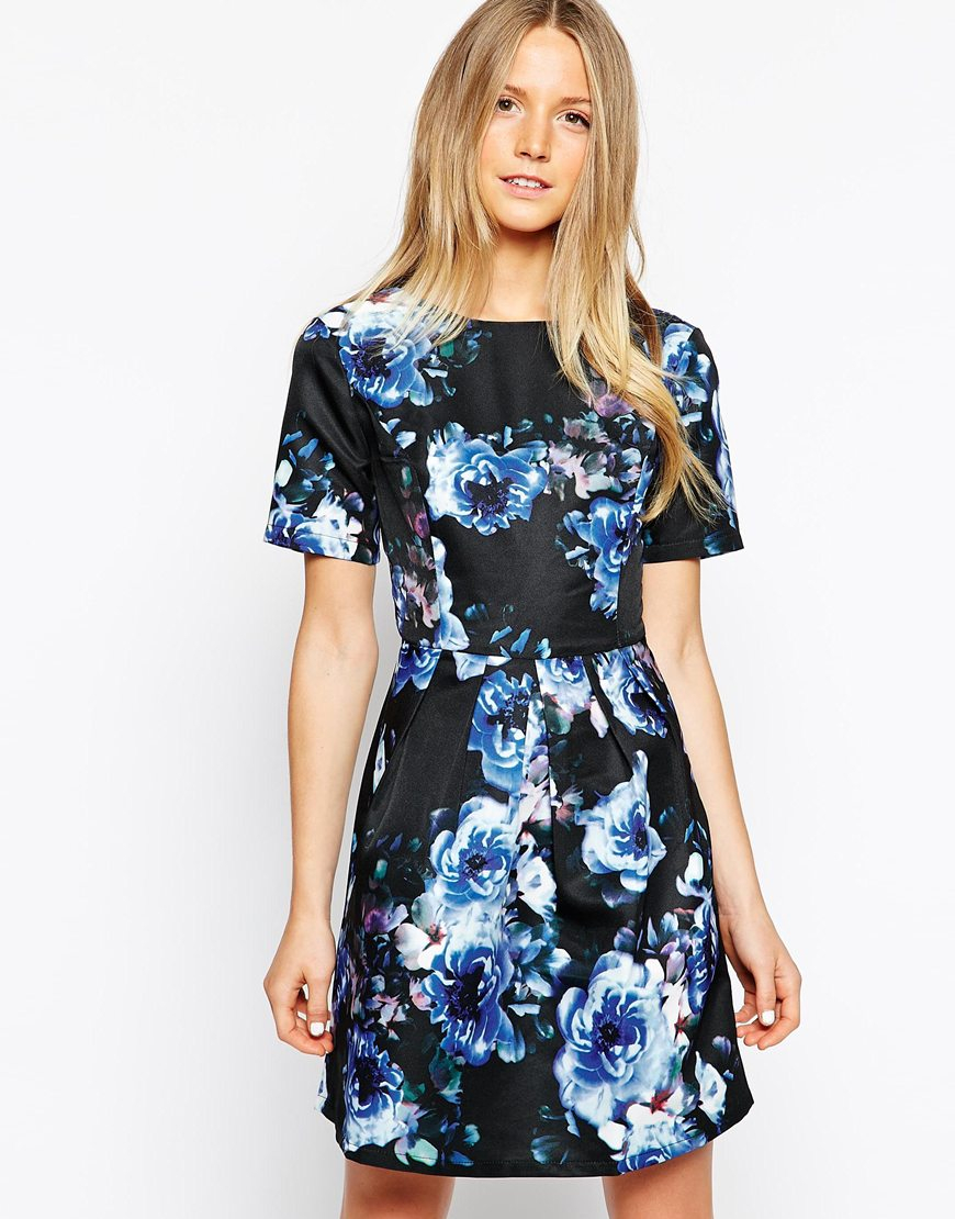 Lyst - Girls On Film Floral Fit And Flare Dress in Blue