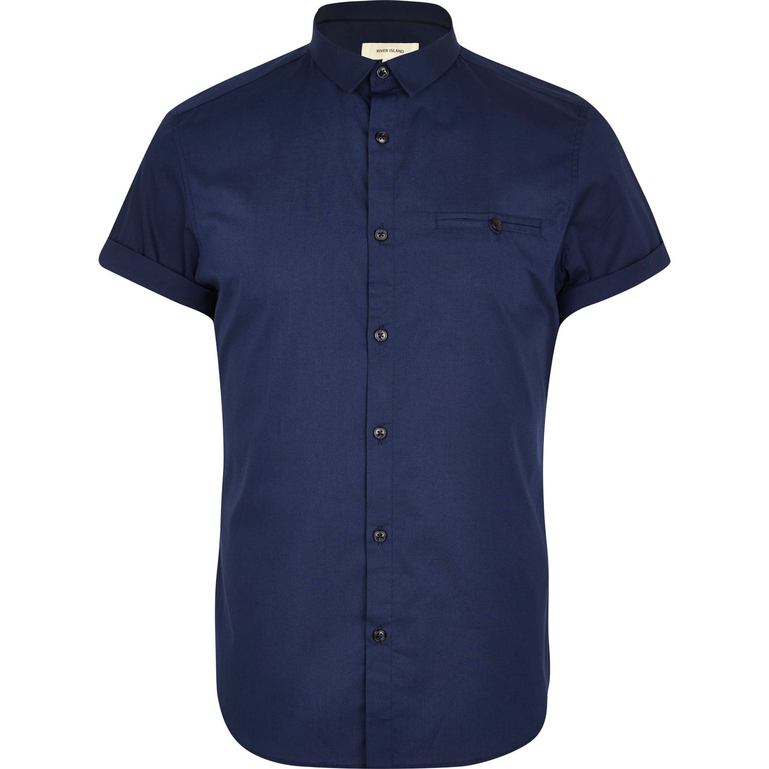 River Island Navy Blue Short Sleeve Stretch-Cotton Shirt in Blue for ...