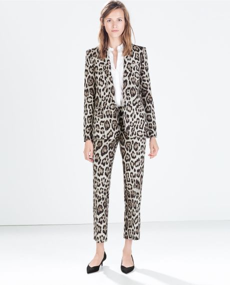 Zara Straight Cut Leopard Print Blazer in Animal (Mink) | Lyst