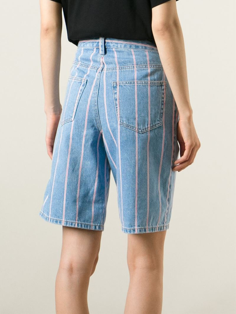T by alexander wang Striped Denim Shorts in Blue | Lyst