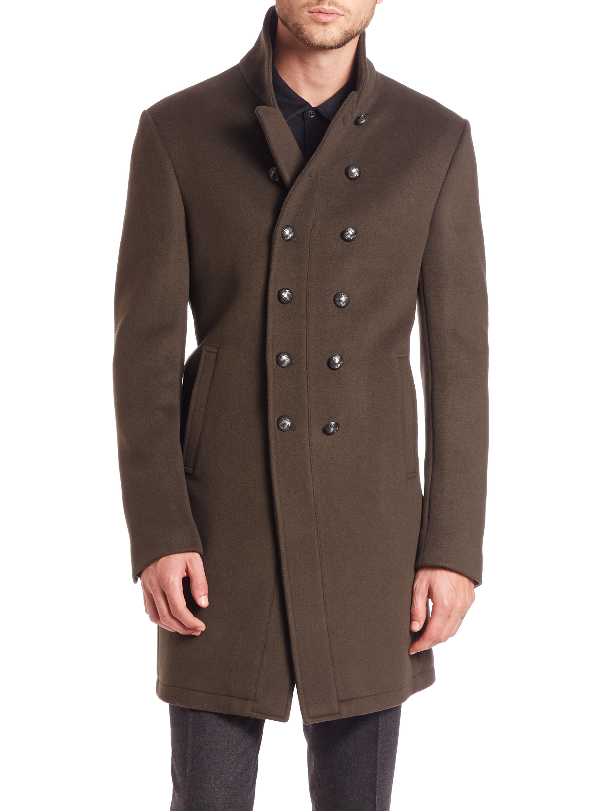 Lyst - John Varvatos Double Breasted Wool-blend Coat in Brown for Men