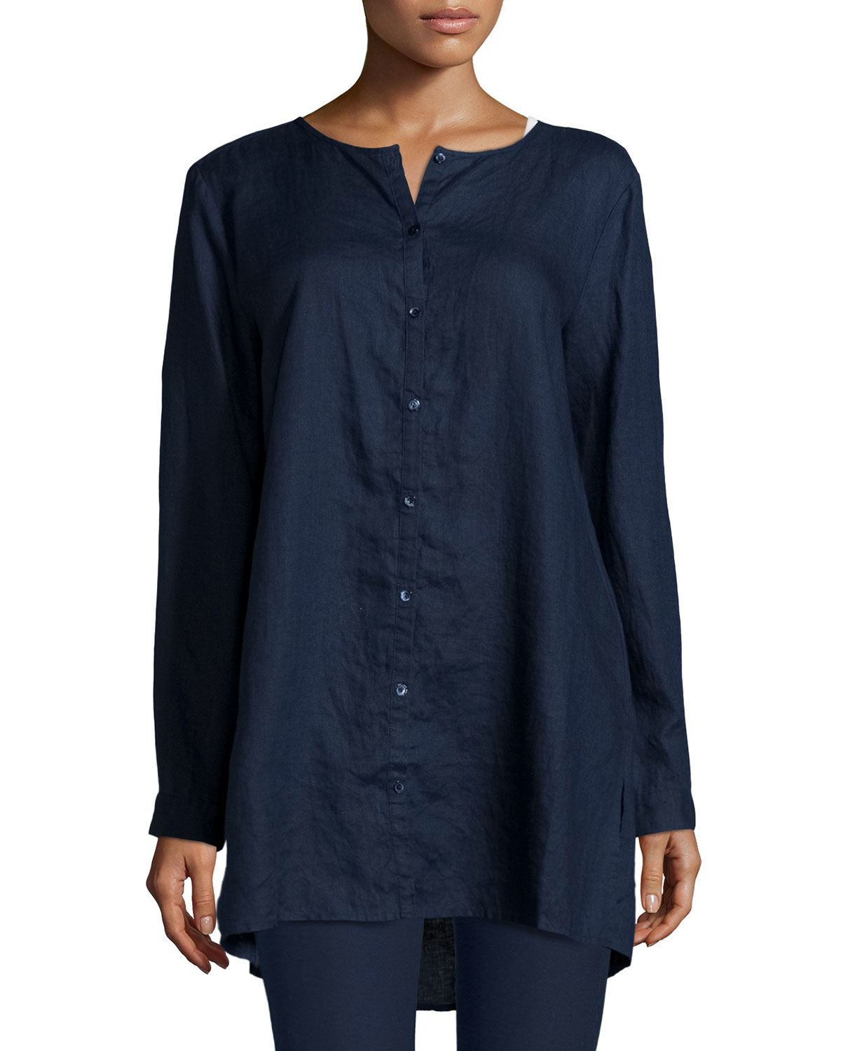 Lyst - Eileen Fisher Organic Linen Long Shirt in Blue