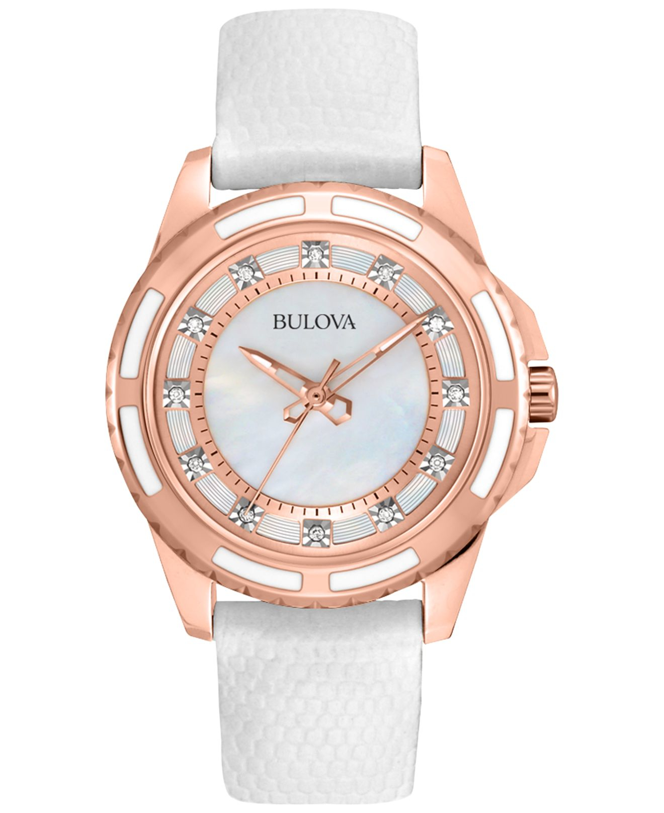 Bulova Women's White Lizard Leather Strap Watch 28mm  