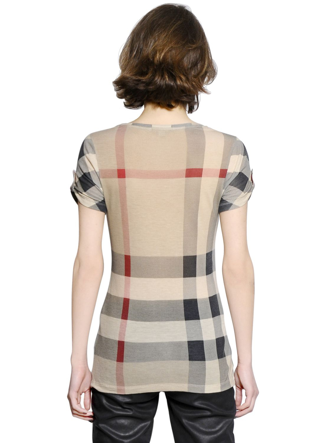 Burberry Brit Check Printed Modal T-Shirt in Beige (Natural) - Lyst