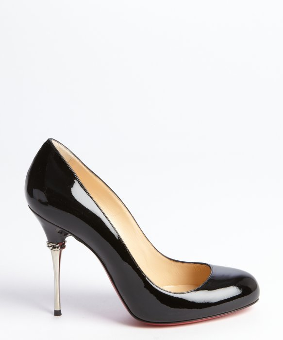 Christian louboutin Black Patent Leather Chain Detail Metal Heel ...