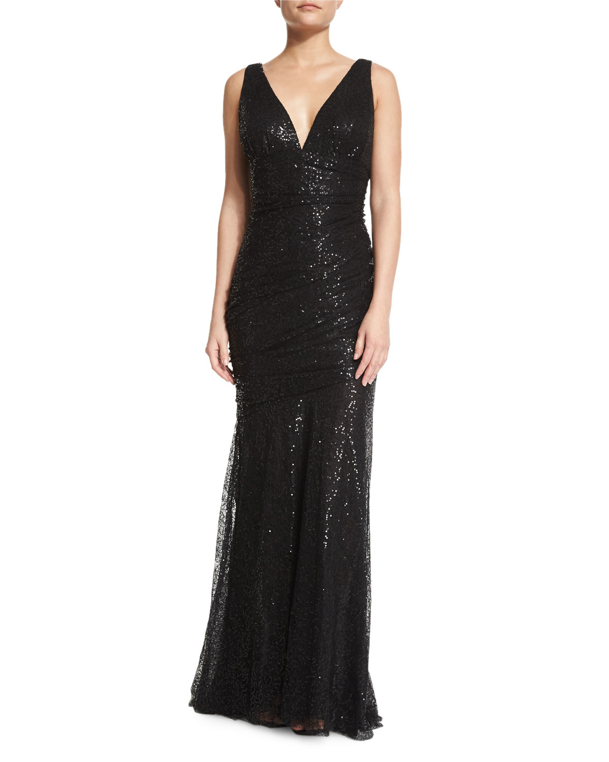 Lyst - Carmen marc valvo Sleeveless Embellished Ruched Gown in Black