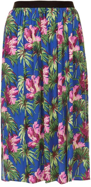 Topshop Hibiscus Spliced Midi Skirt in Blue | Lyst