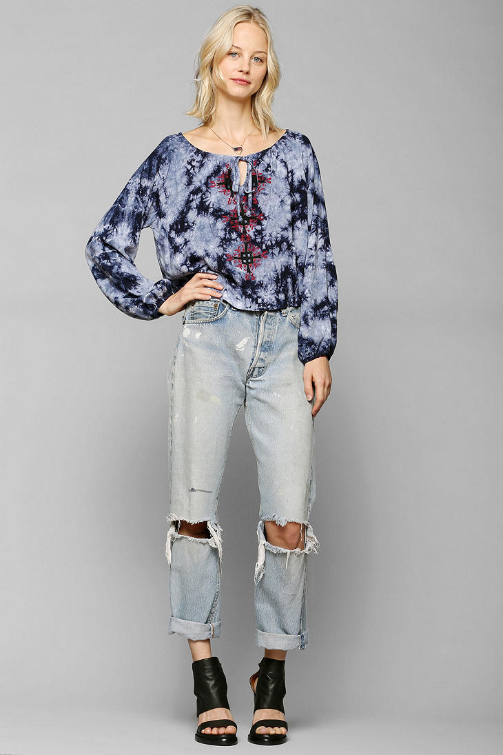 Lyst - Urban Outfitters Mono B Embroidered Tiedye Blouse In Blue