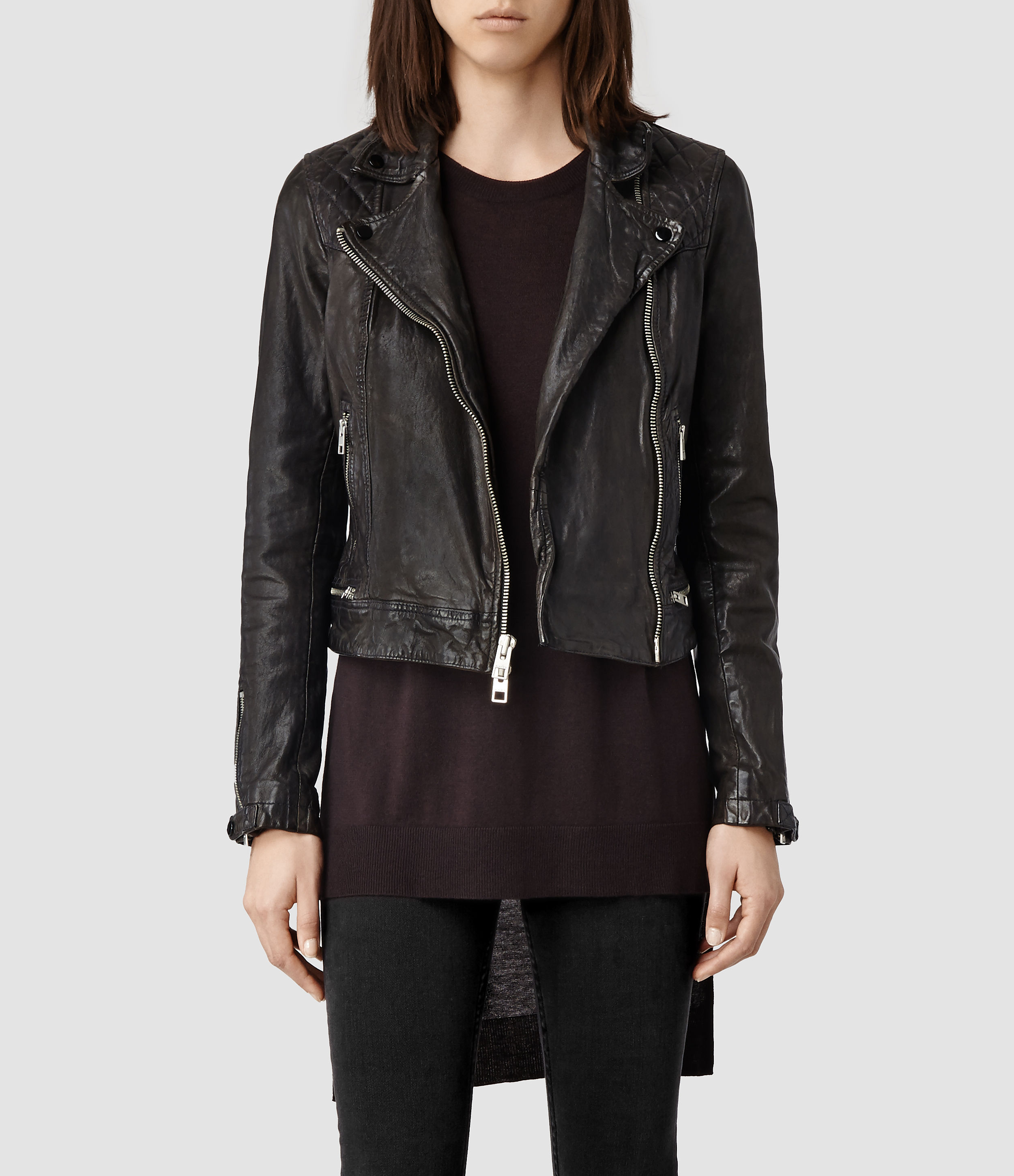 Lyst - Allsaints Conroy Leather Biker Jacket in Black