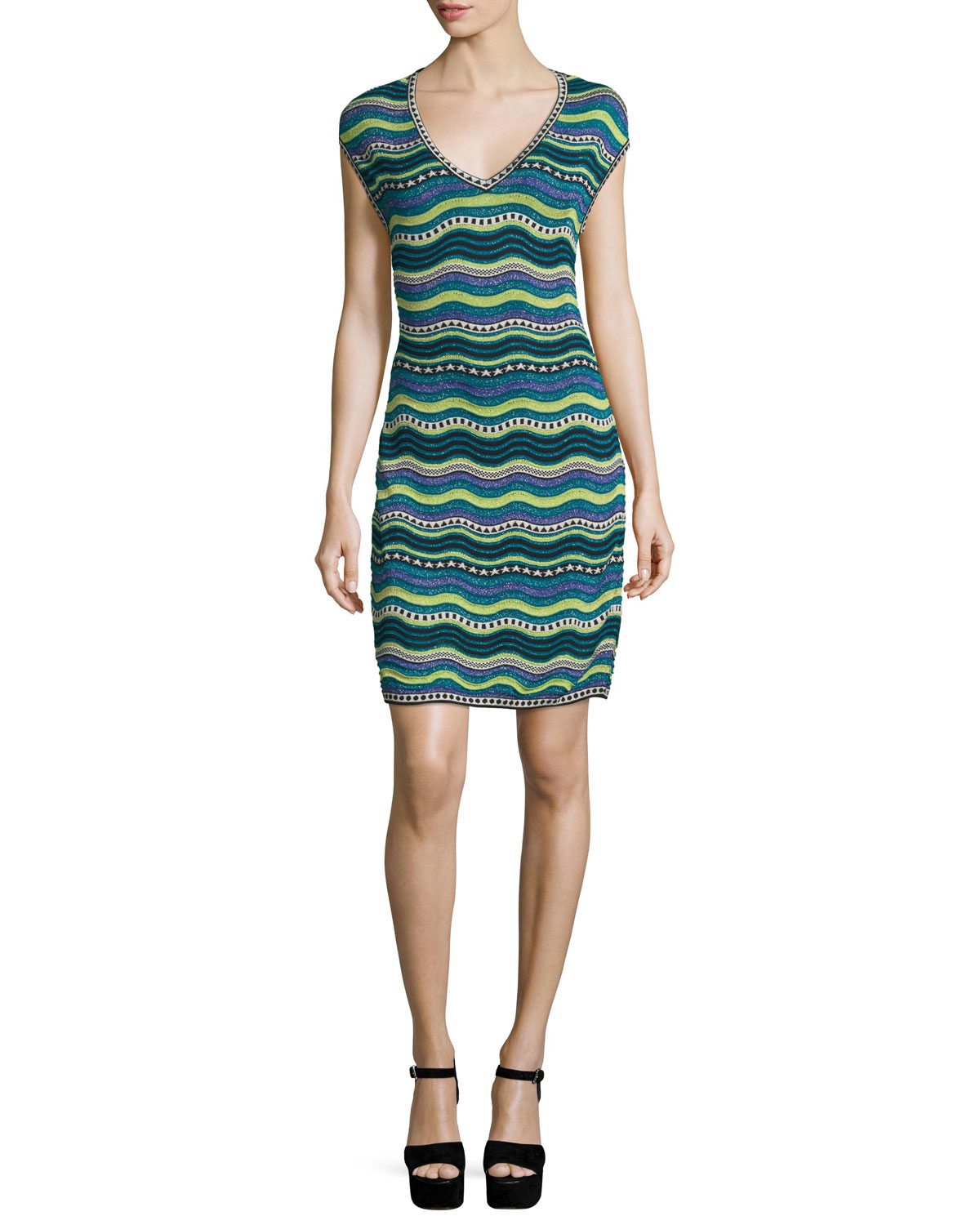 M missoni Star-striped Sheath Dress in Green | Lyst